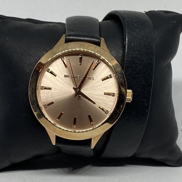 Michael Kors MK2553 Women's Black Leather Analog Dial Quartz Wrist Watch UC798 - Picture 1 of 12